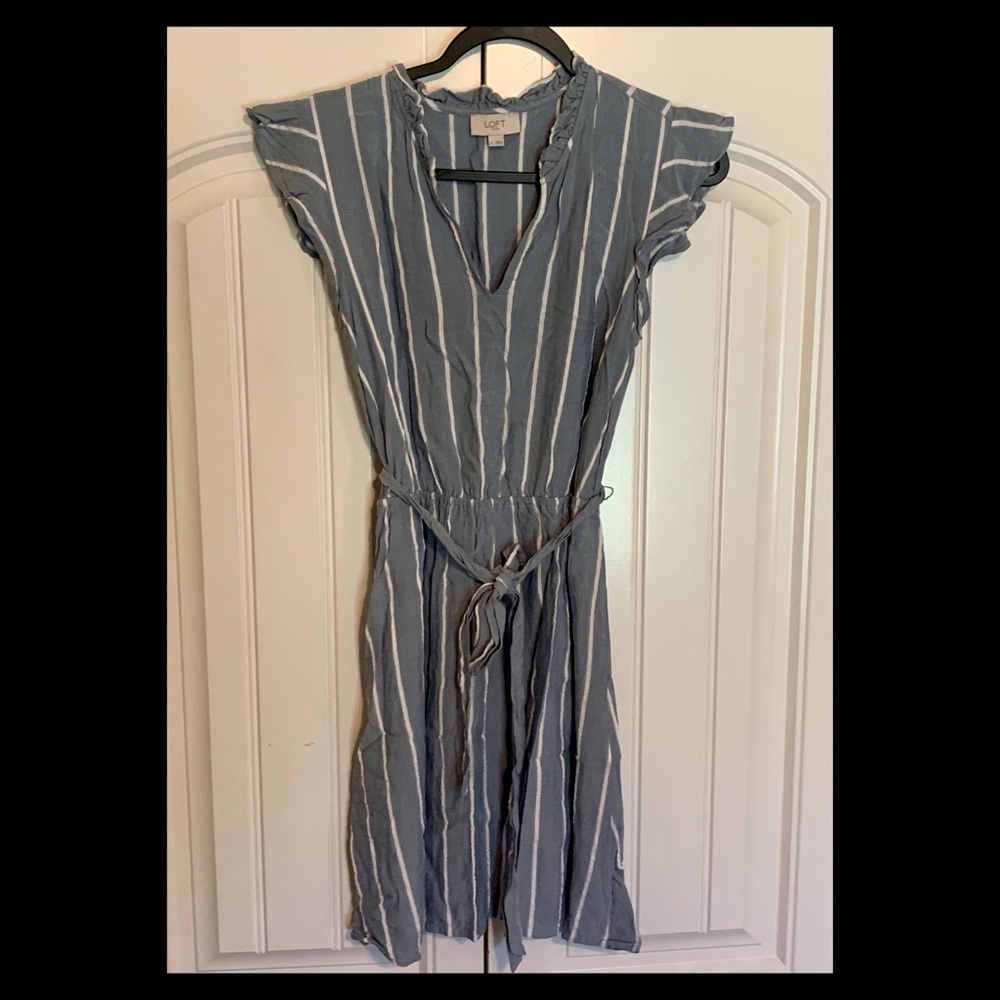 Loft Blue Striped Flutter Sleeve Tie Waist Women’s Small S Dress
